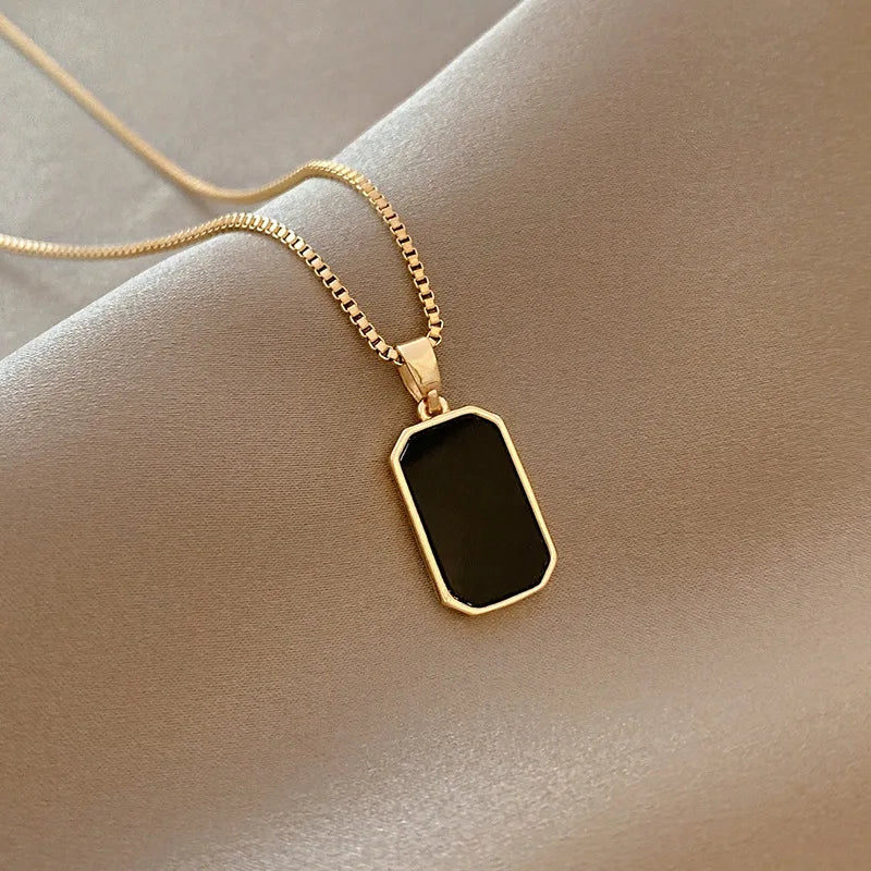 Black Rectangle Pendant Necklace on a clean product background