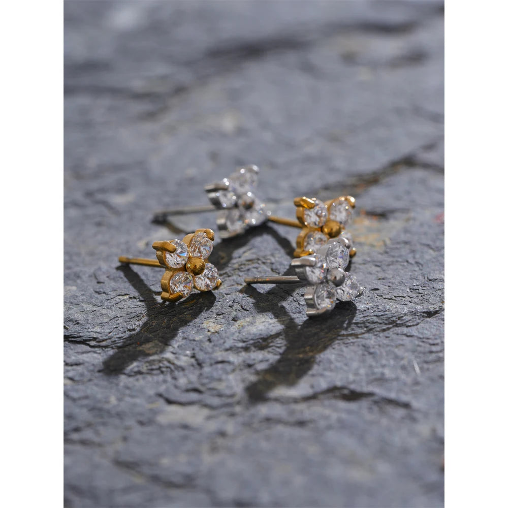 CZ Flower Stud Earrings