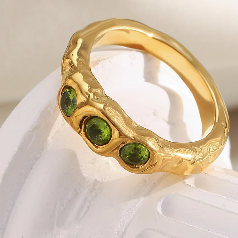 Green Triple Zircon Ring