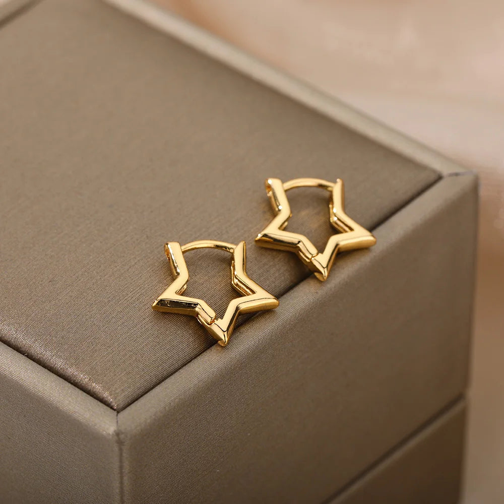 Gold Star Hoop Earrings