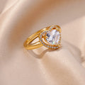 Gold Heart Zircon Adjustable Ring on a clean product background