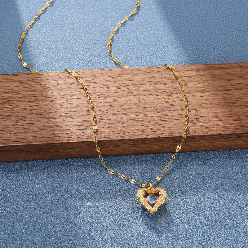 Ocean Heart Crystal Pendant Necklace