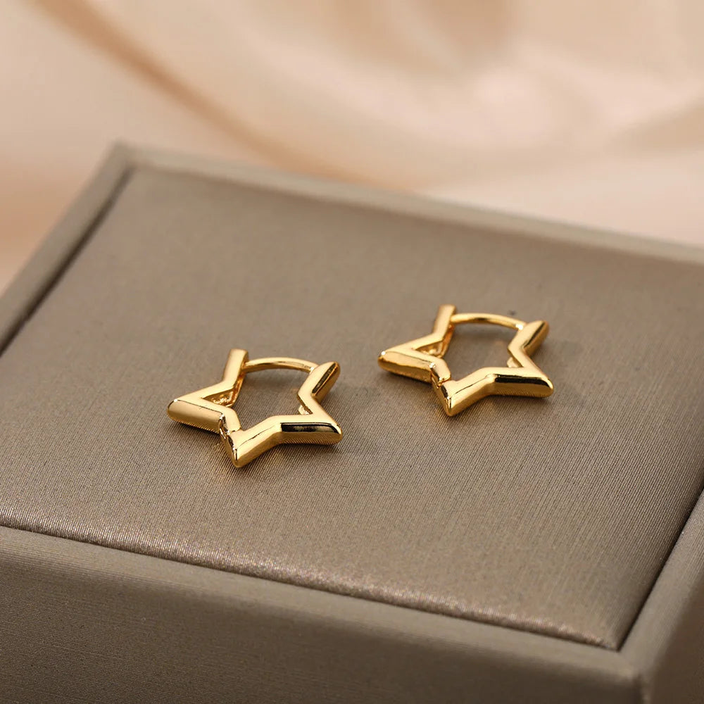 Gold Star Hoop Earrings