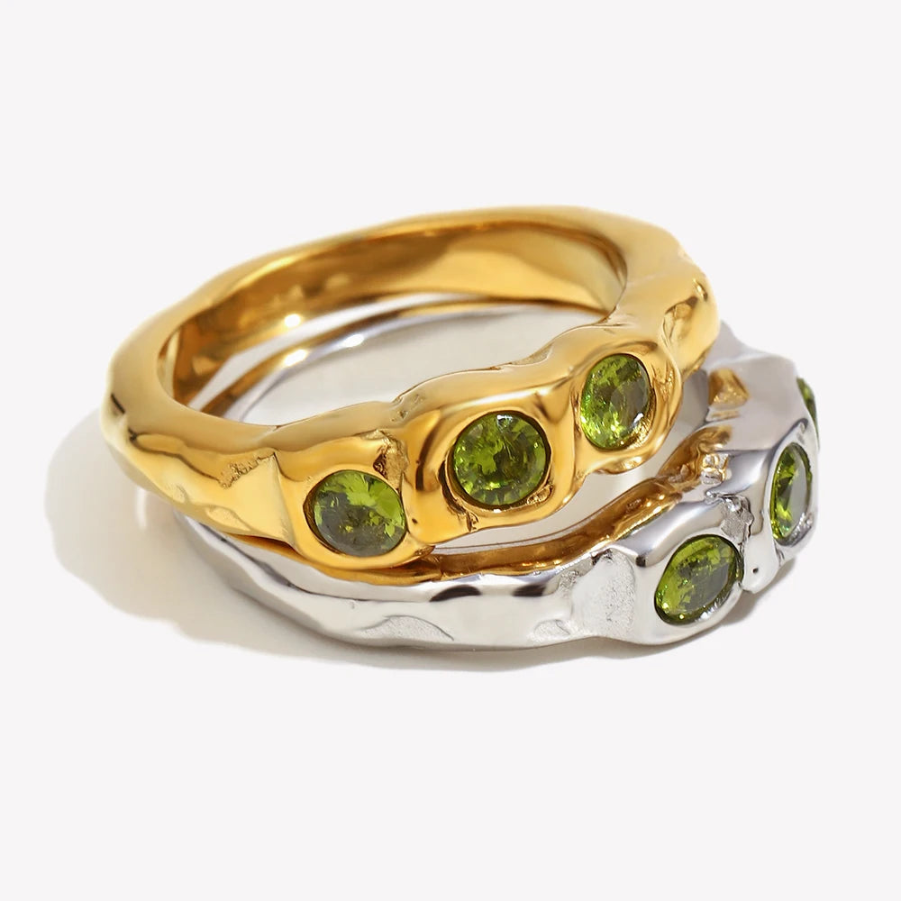 Green Triple Zircon Ring