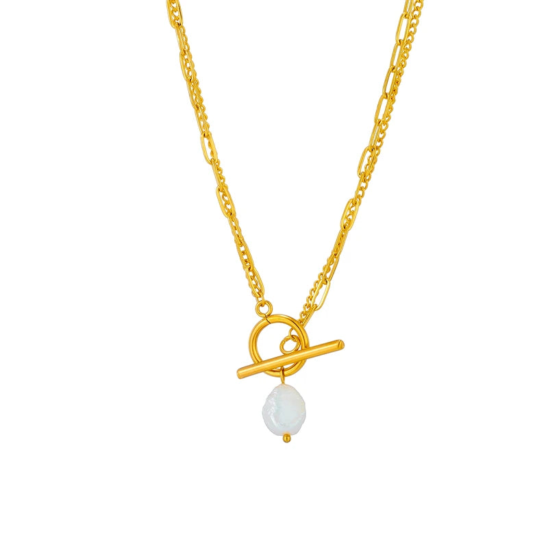 Pearl Toggle Layered Necklace on a clean product background