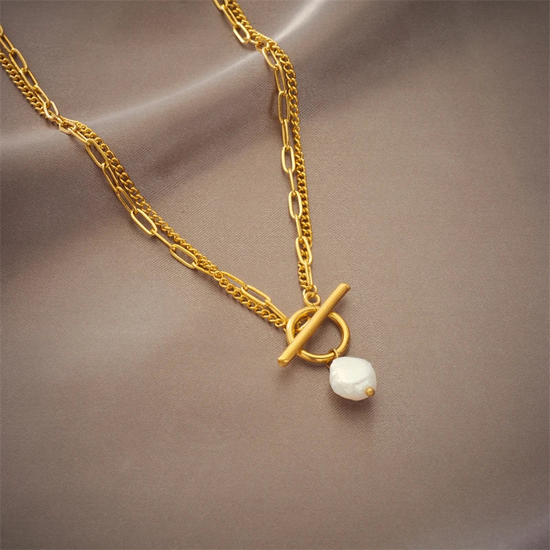 Pearl Toggle Layered Necklace