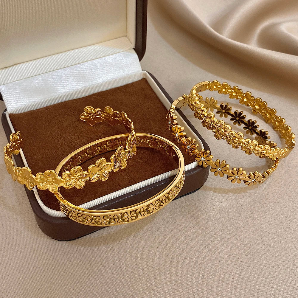 Open Floral Cuff Bracelet on a clean product background