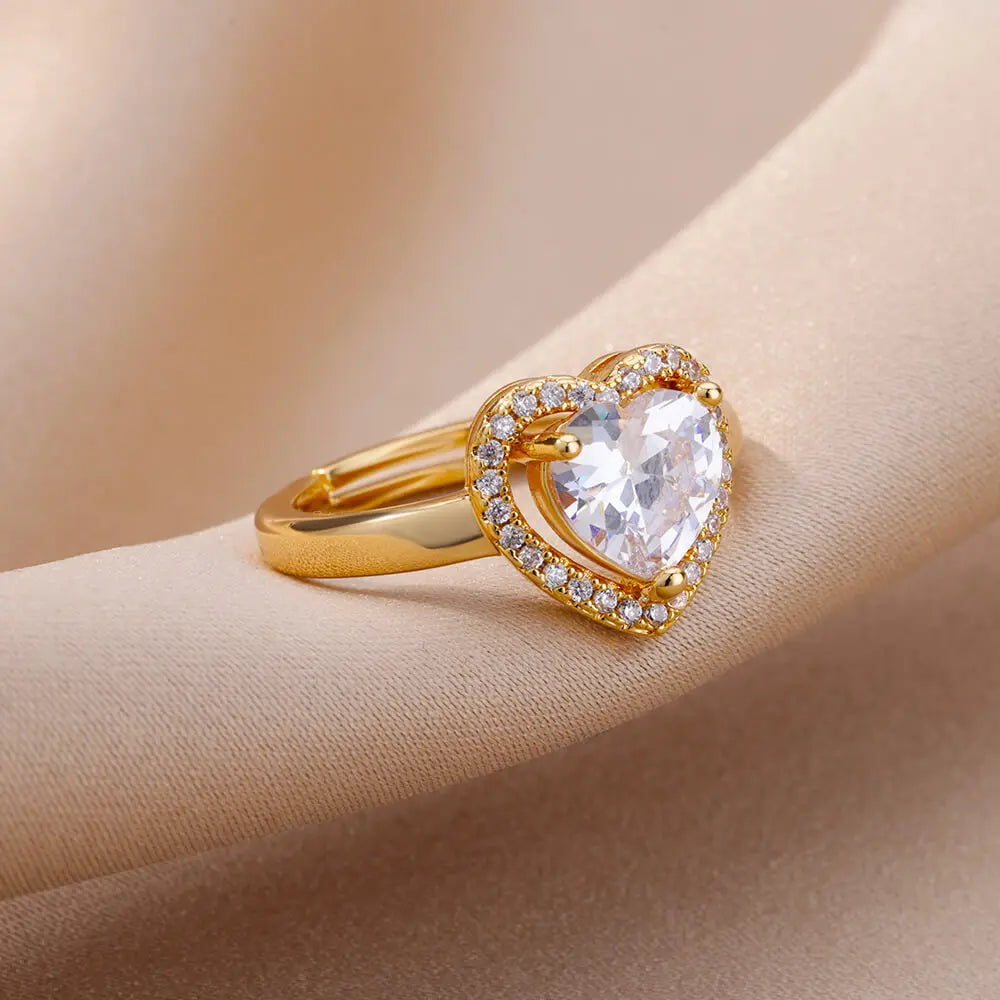 Gold Heart Zircon Adjustable Ring