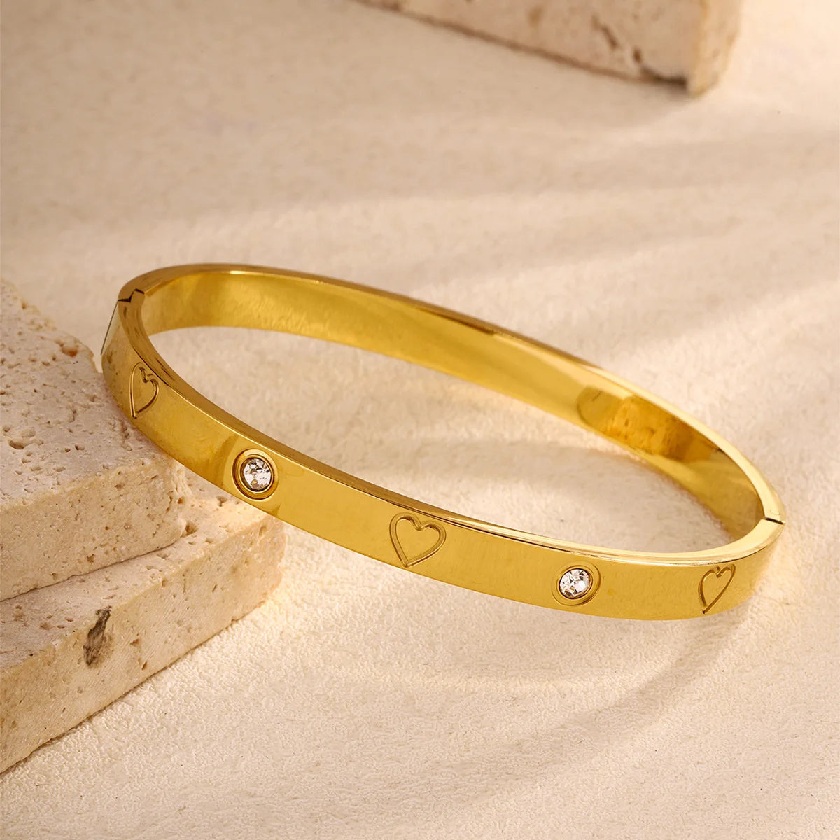 Heart CZ Cuff Bracelet on a clean product background