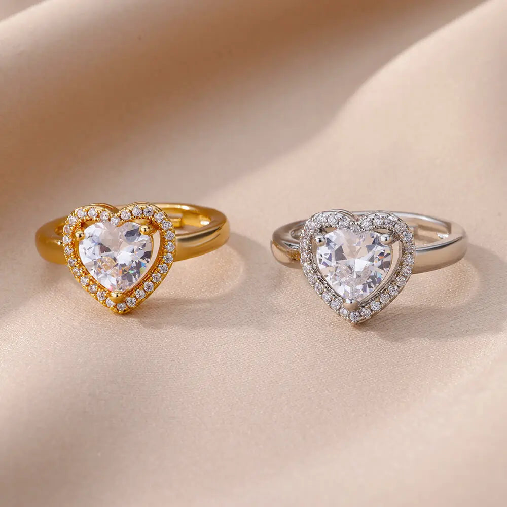 Gold Heart Zircon Adjustable Ring