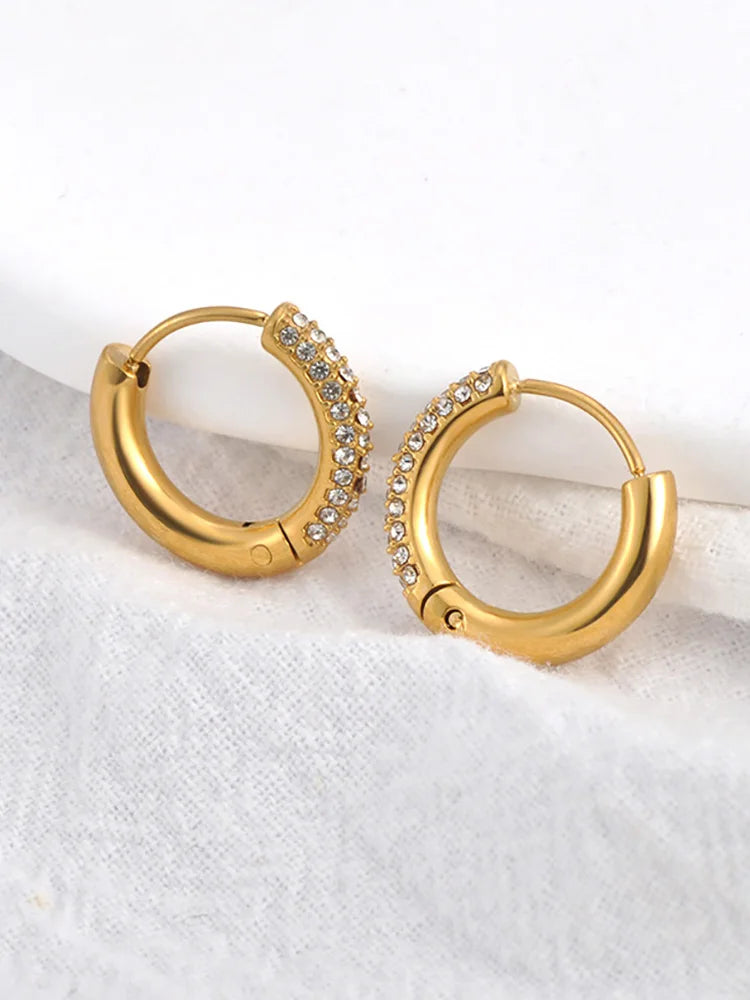 Rhinestone Gold Hoop Earrings on a clean product background