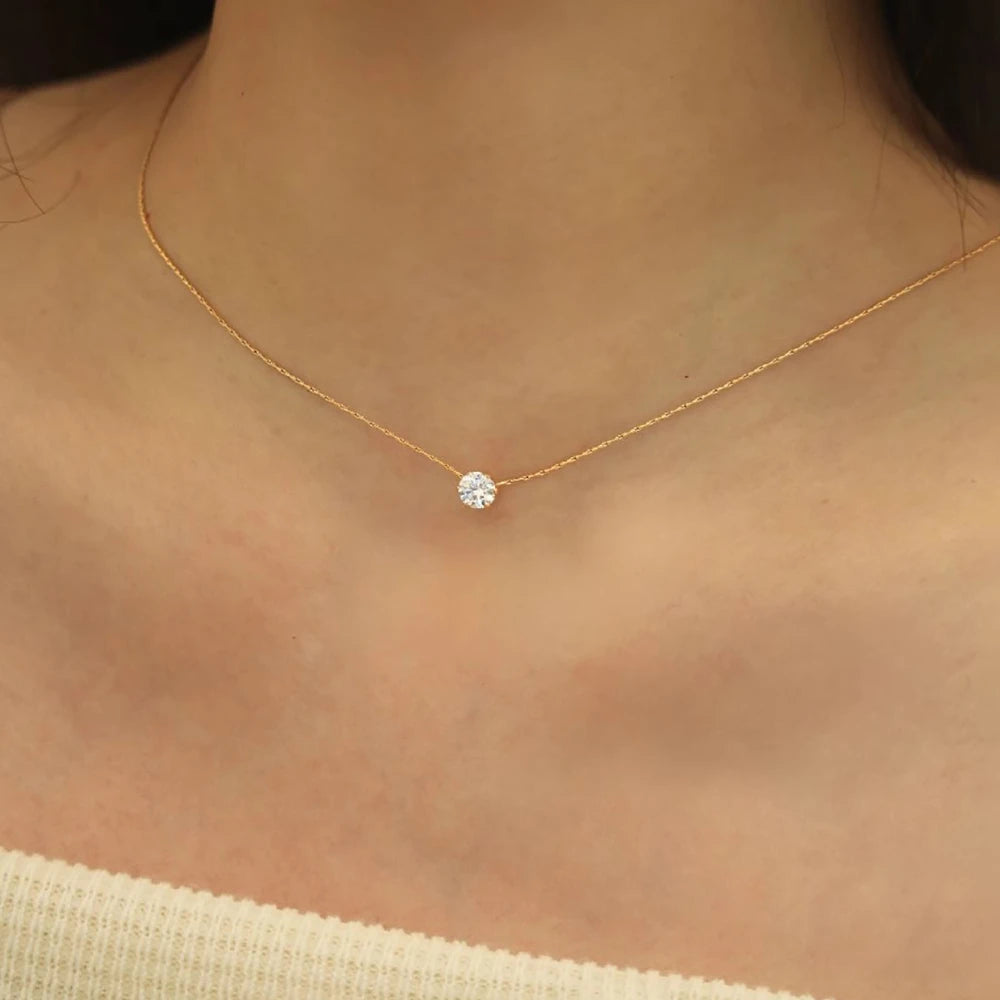 Minimal CZ Round Pendant Necklace