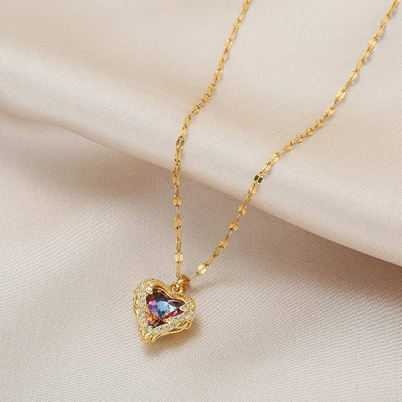 Ocean Heart Crystal Pendant Necklace on a clean product background