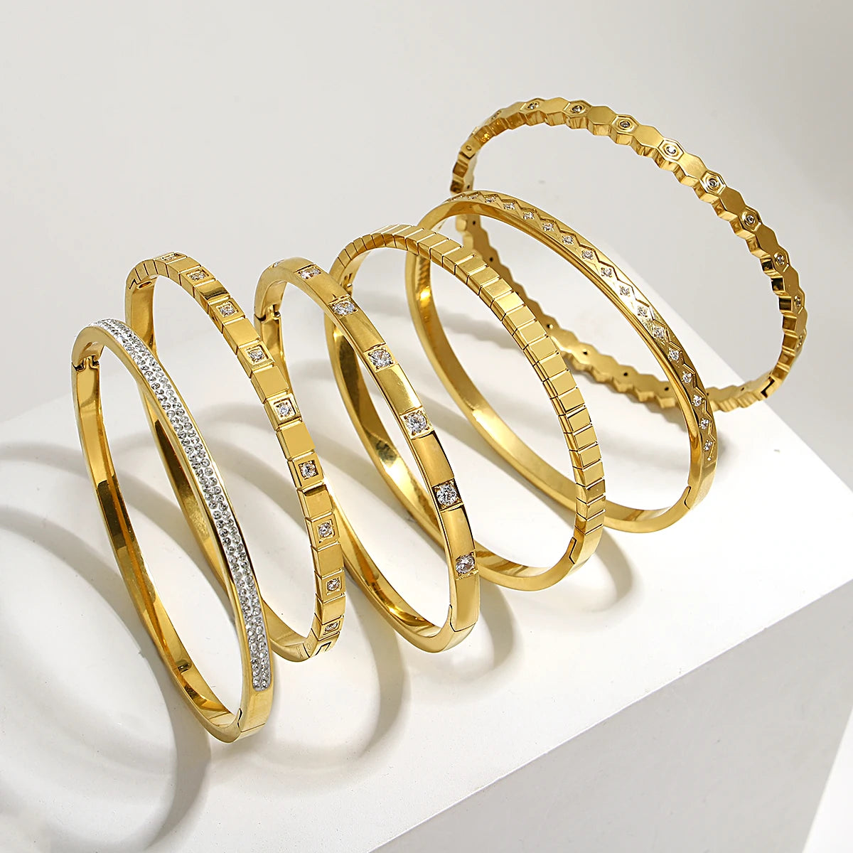 CZ Gold Stack Bracelet Set