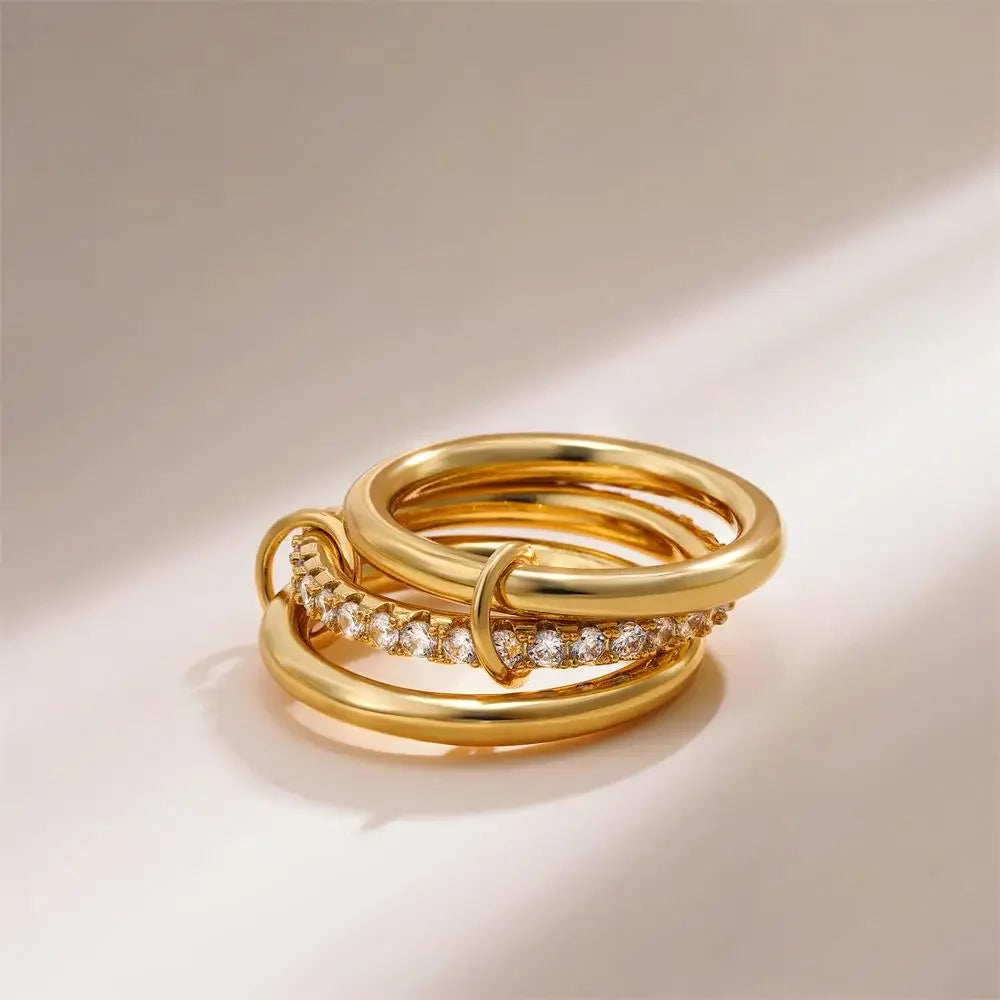 Mixed Metal Stacking Ring Set on a clean product background