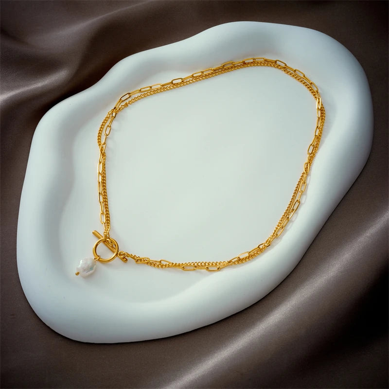 Pearl Toggle Layered Necklace